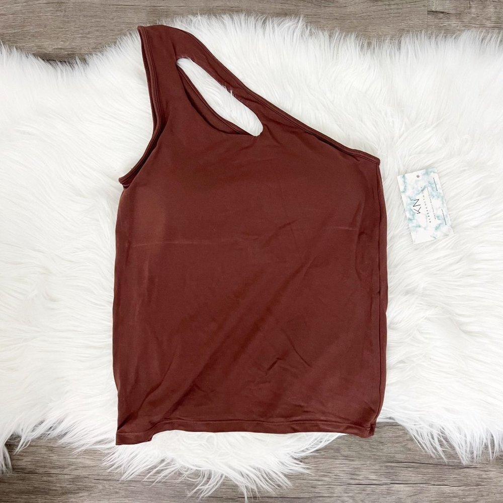 Klassy Network Womens Medium Brown One Shoulder Cut Out Brami Top